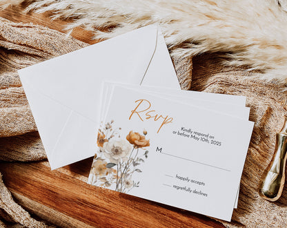 Fall Wildflower Floral Wedding Invitation Template Editable Invitation Corjl Digital Download