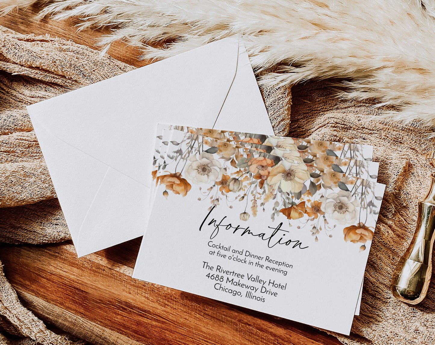 Fall Wildflower Floral Wedding Invitation Template Editable Invitation Corjl Digital Download
