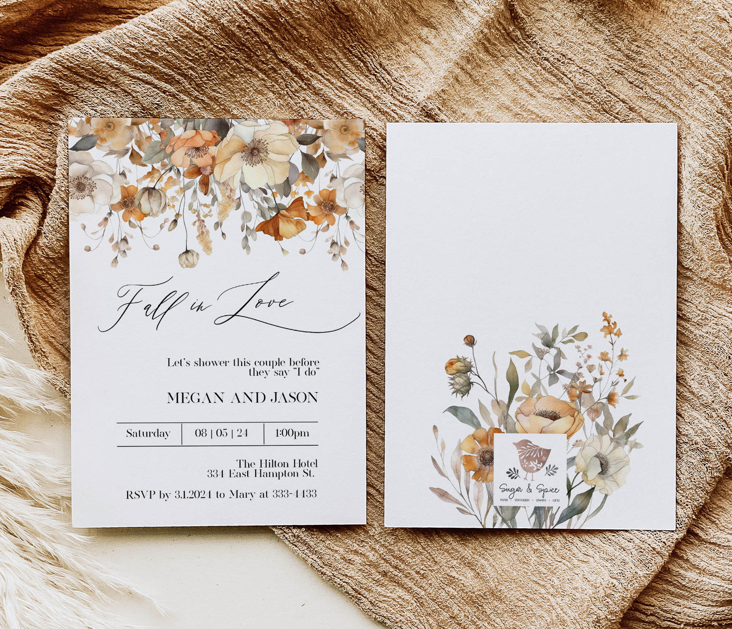 Fall in Love Floral Couples Bridal Shower Invitation Template Editable Invitation Corjl Digital Download