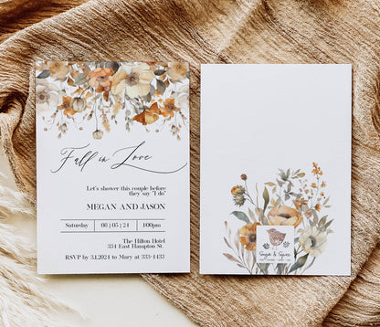 Fall in Love Floral Couples Bridal Shower Invitation Template Editable Invitation Corjl Digital Download