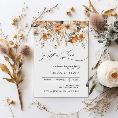 Fall in Love Floral Couples Bridal Shower Invitation Template Editable Invitation Corjl Digital Download
