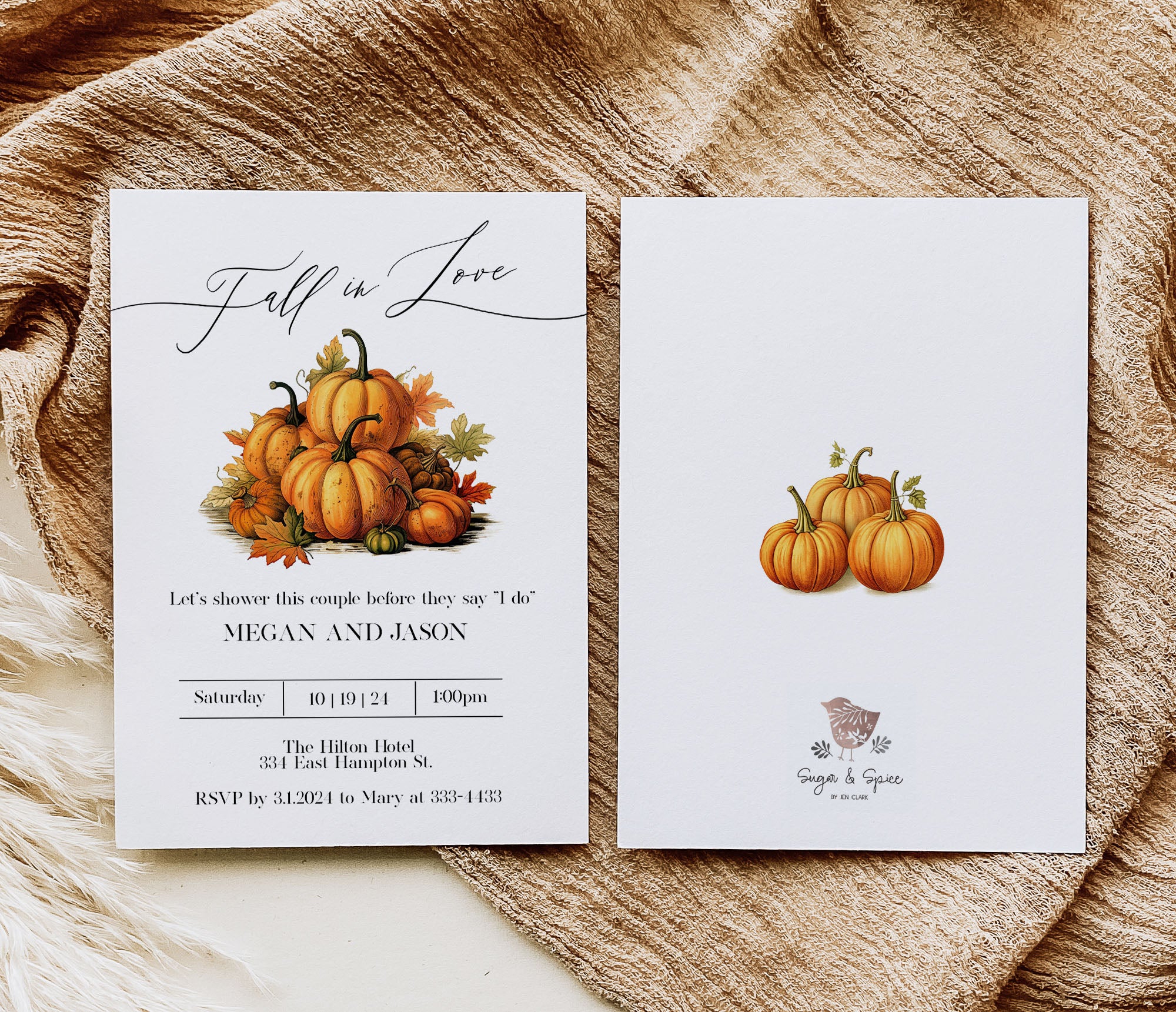 Fall in Love Pumpkins Bridal Shower Invitation Template Editable Invitation Corjl Digital Download
