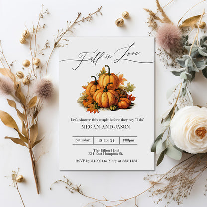Fall in Love Pumpkins Bridal Shower Invitation Template Editable Invitation Corjl Digital Download
