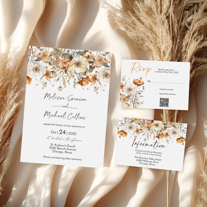 Fall Wildflower Floral Wedding Invitation Template Editable Invitation Corjl Digital Download