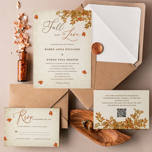 Fall In Love Elegant Font Wedding Invitation