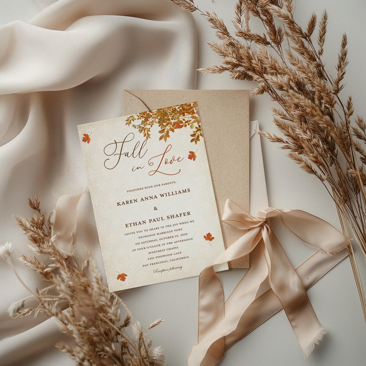 Fall In Love Elegant Font Wedding Invitation