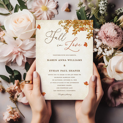 Fall In Love Elegant Font Wedding Invitation