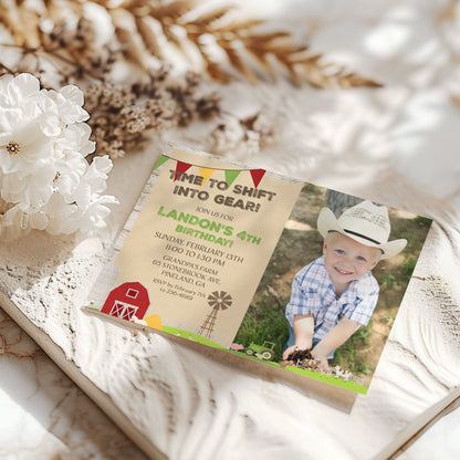 Country Farm with Red Barn Birthday Photo Invitation- Printable