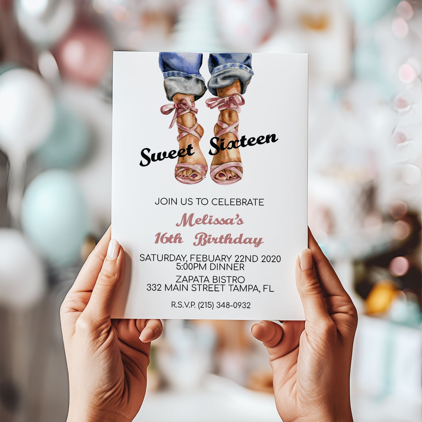 Fashion Sandals with Jean Teen Sweet Sixteen Birthday Invitation
