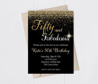 Fifty and Fabulous Gold Glitter Birthday Invitation