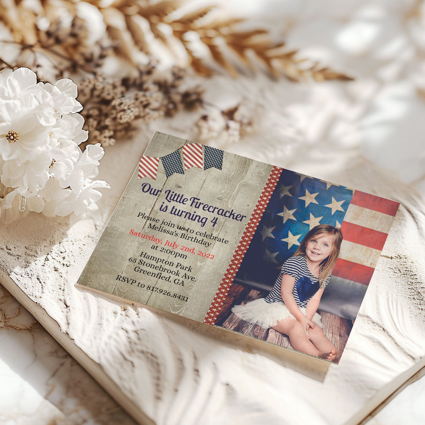 Our Little Firecracker is Turning 1 Birthday Invitation - Fourth of July