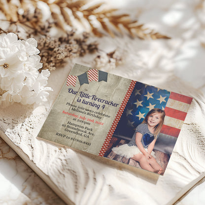 Our Little Firecracker is Turning 1 Birthday Invitation - Fourth of July