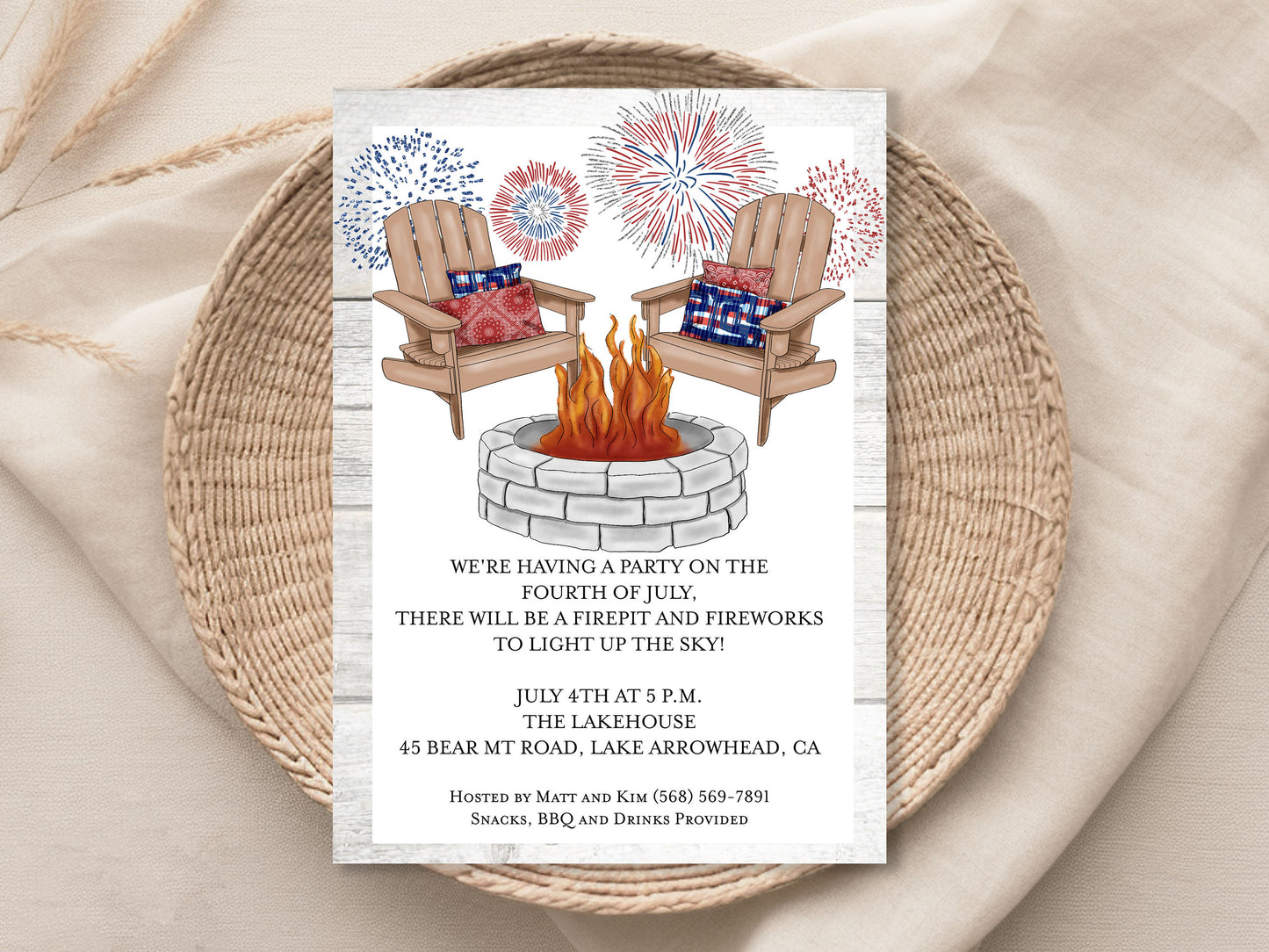 Firepit and Fireworks Fourth of July Invitation