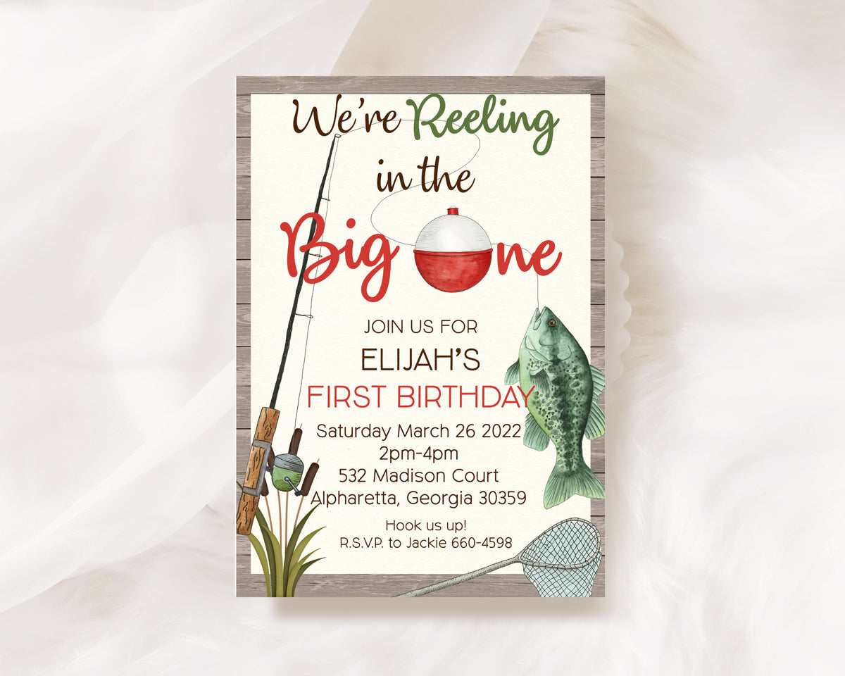 Fishing First Birthday Invitations – Reeling in the Fun, The Big One Invite