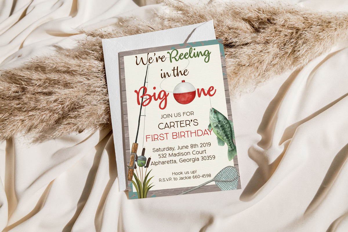 Fishing First Birthday Invitations – Reeling in the Fun, The Big One Invite