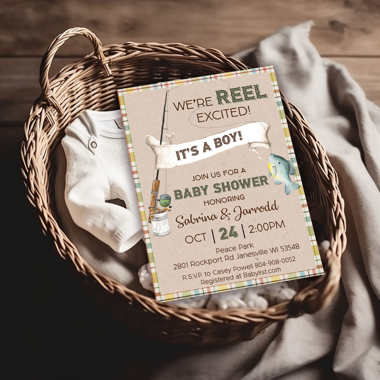 We're REEL Excited Fishing Blue Baby Shower Invitation