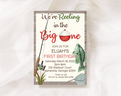 Fishing Reel in the Big One Any Age Birthday Invitation Template Editable Invitation Corjl Digital Download