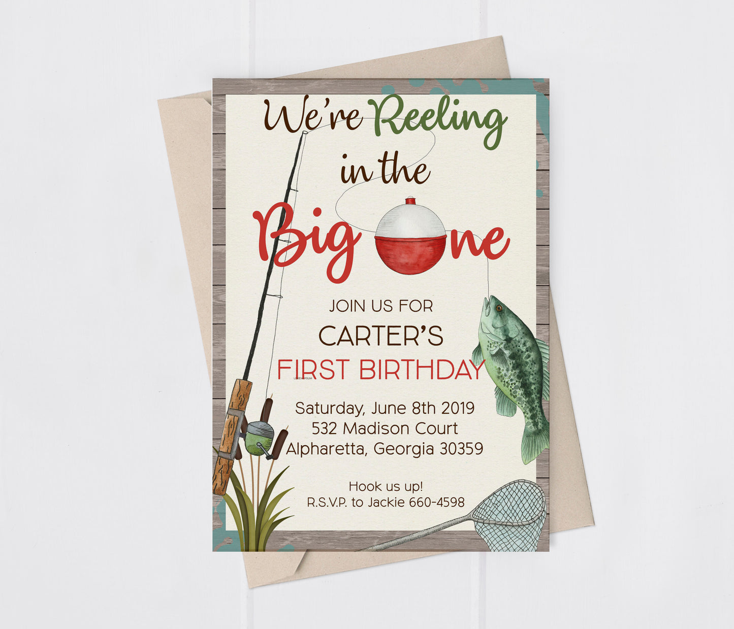 Fishing Reel in the Big One Any Age Birthday Invitation Template Editable Invitation Corjl Digital Download