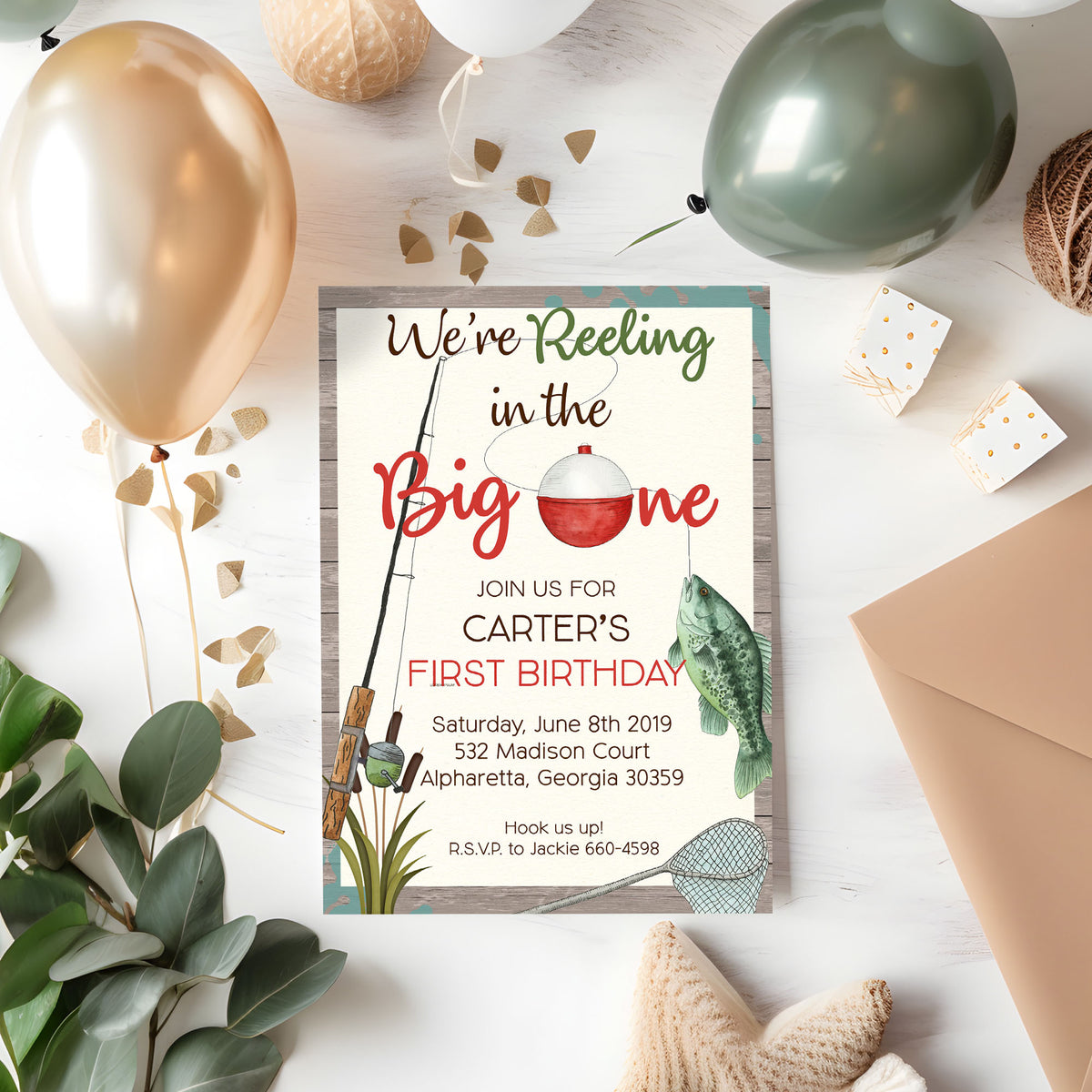 Fishing First Birthday Invitations – Reeling in the Fun, The Big One Invite