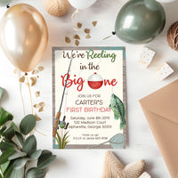 Fishing First Birthday Invitations – Reeling in the Fun, The Big One Invite