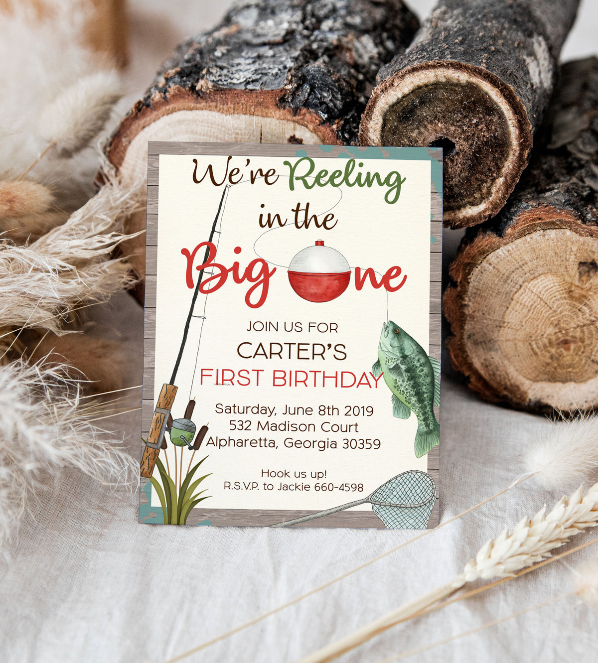 Fishing First Birthday Invitations – Reeling in the Fun, The Big One Invite