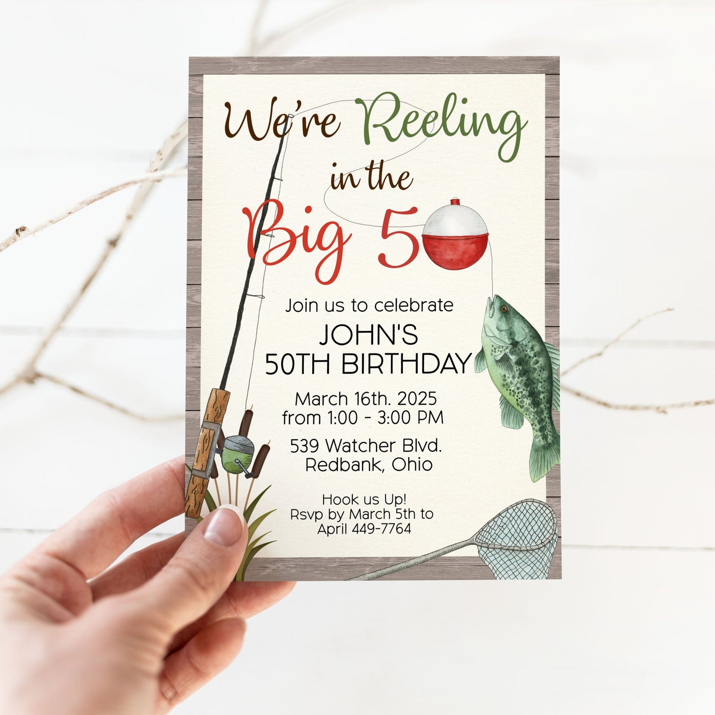 Fishing Reel in the Big One Any Age Birthday Invitation Template Editable Invitation Corjl Digital Download