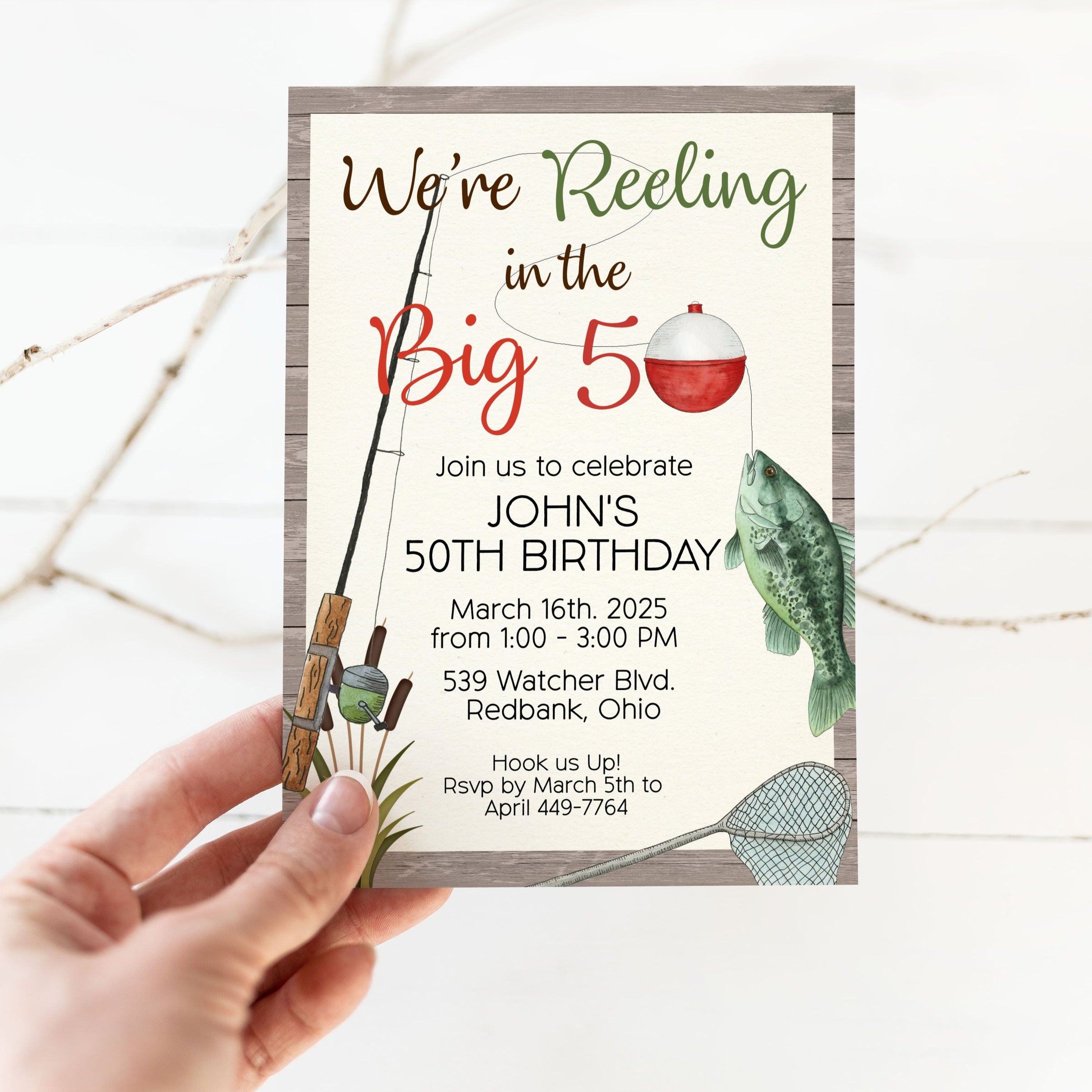 Fishing Reel in the Big One Any Age Birthday Invitation Template Editable Invitation Corjl Digital Download
