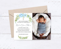 Baptism Boy Floral Photo Baby Shower Invitation