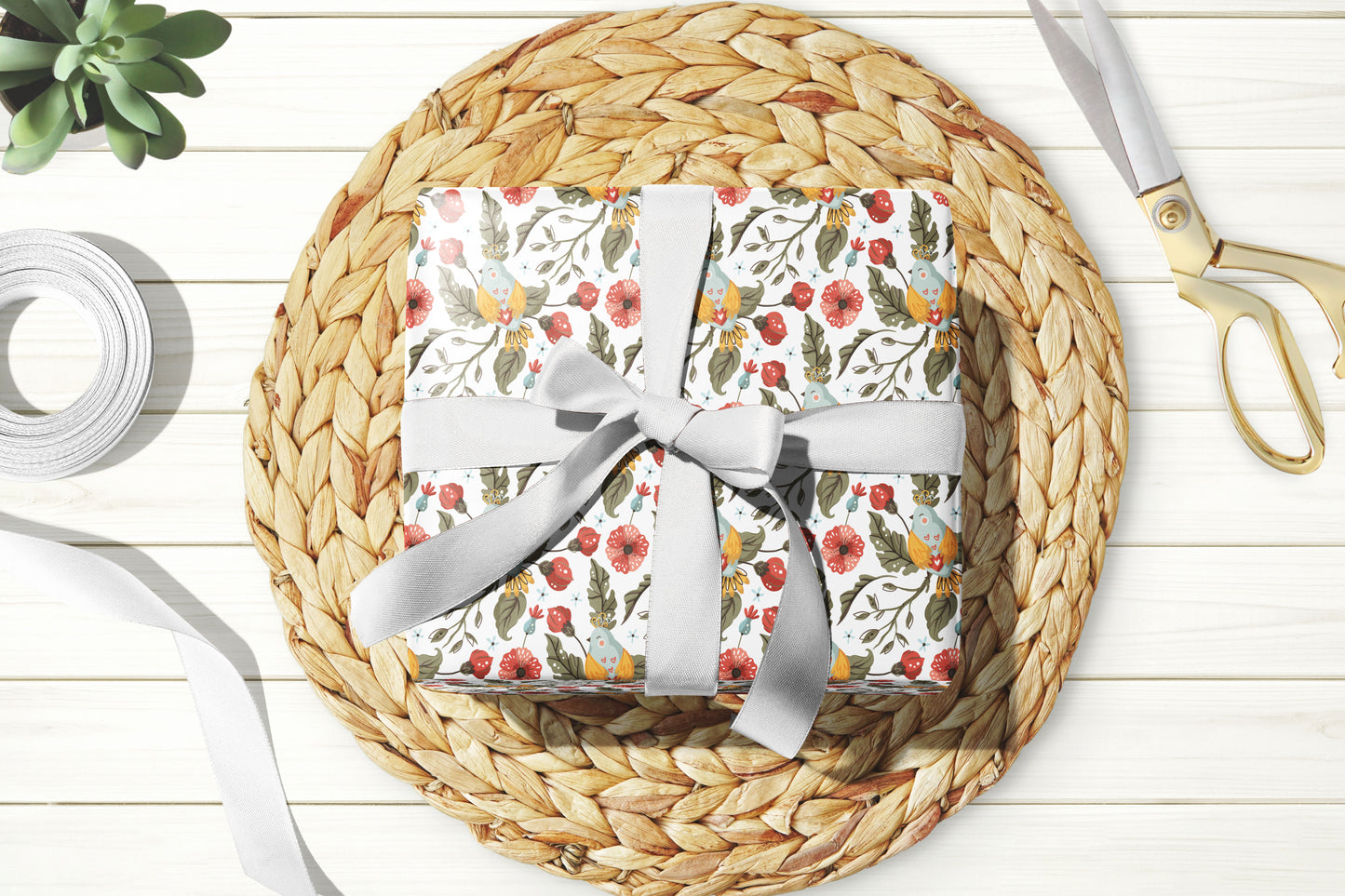 Botanical Floral Bird Wrapping Paper (5 Sheets)