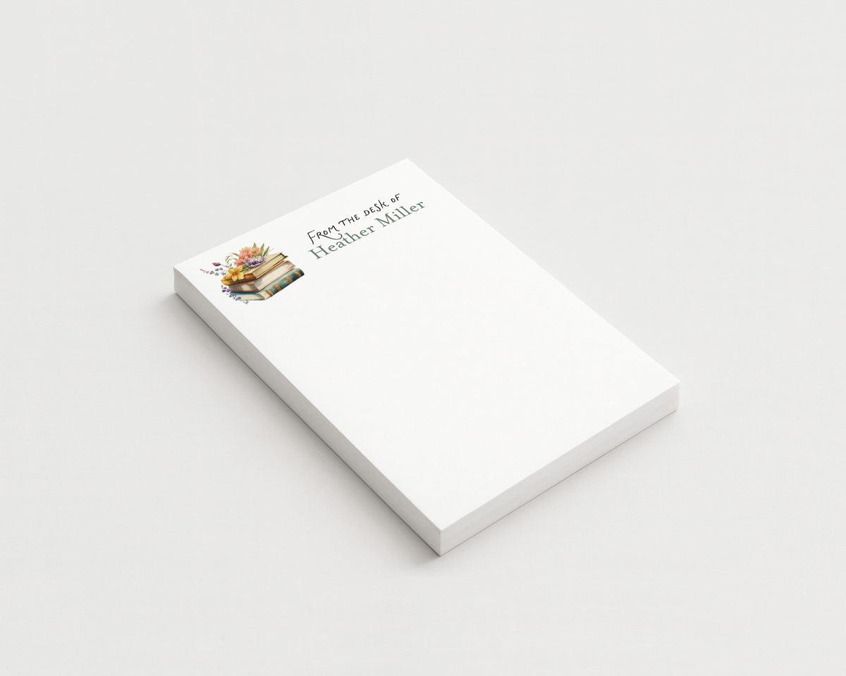 Flowers and Books Personalized Blank Notepad