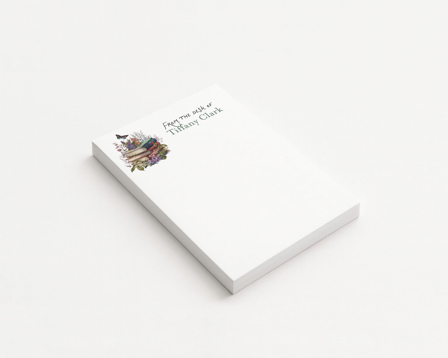 Flowers and Books with Butterfly Personalized Blank Notepad