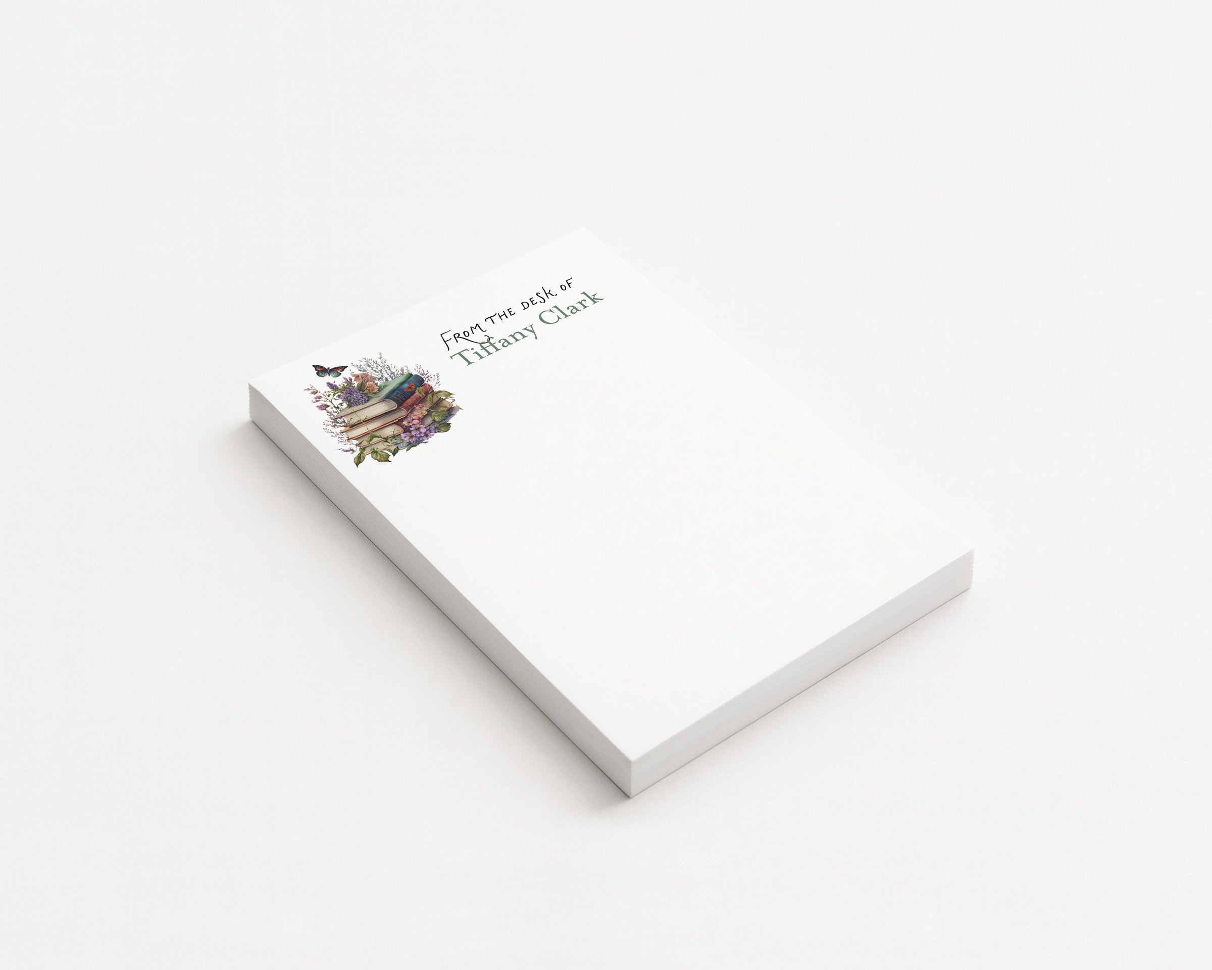 Flowers and Books with Butterfly Personalized Blank Notepad