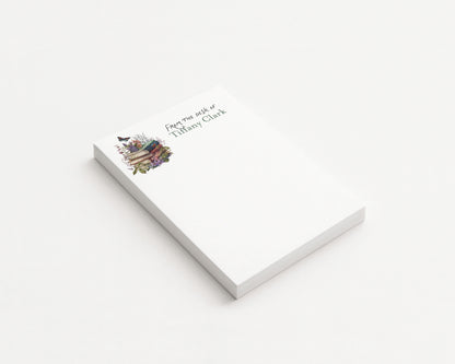Flowers and Books with Butterfly Personalized Blank Notepad
