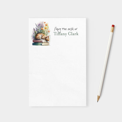 Flowers and Books with Cat Personalized Blank Notepad