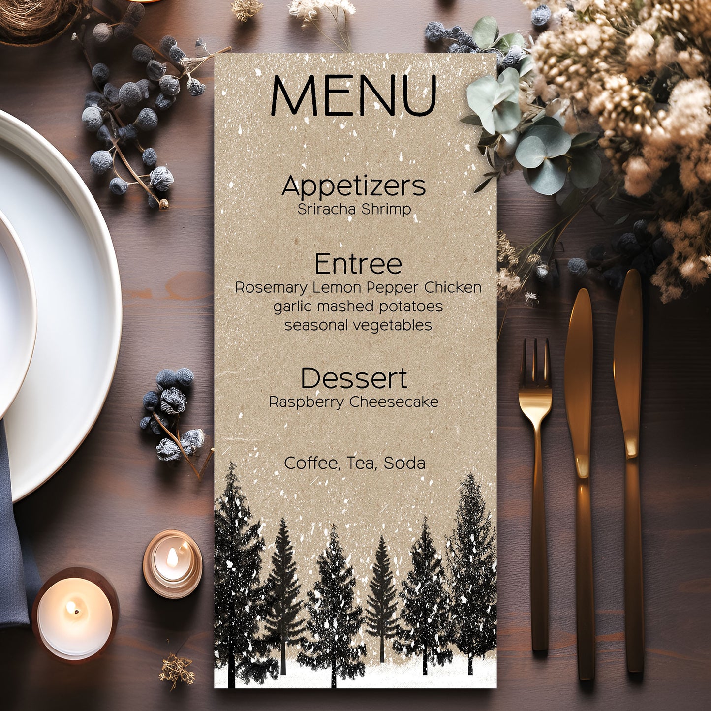 Woodland Forest Snow Kraft Menu