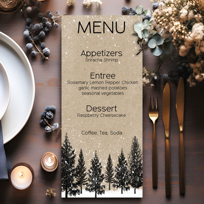 Woodland Forest Snow Kraft Menu