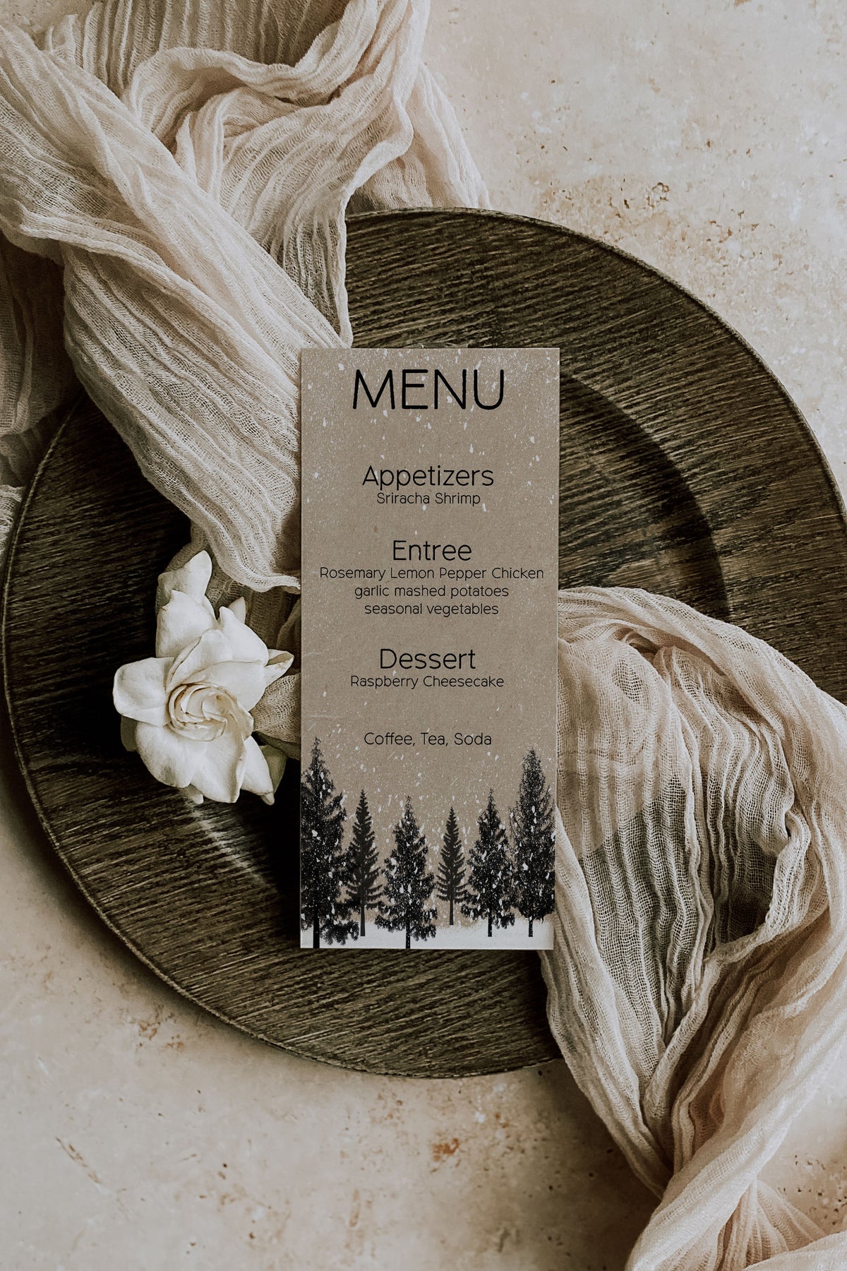 Woodland Forest Snow Kraft Menu