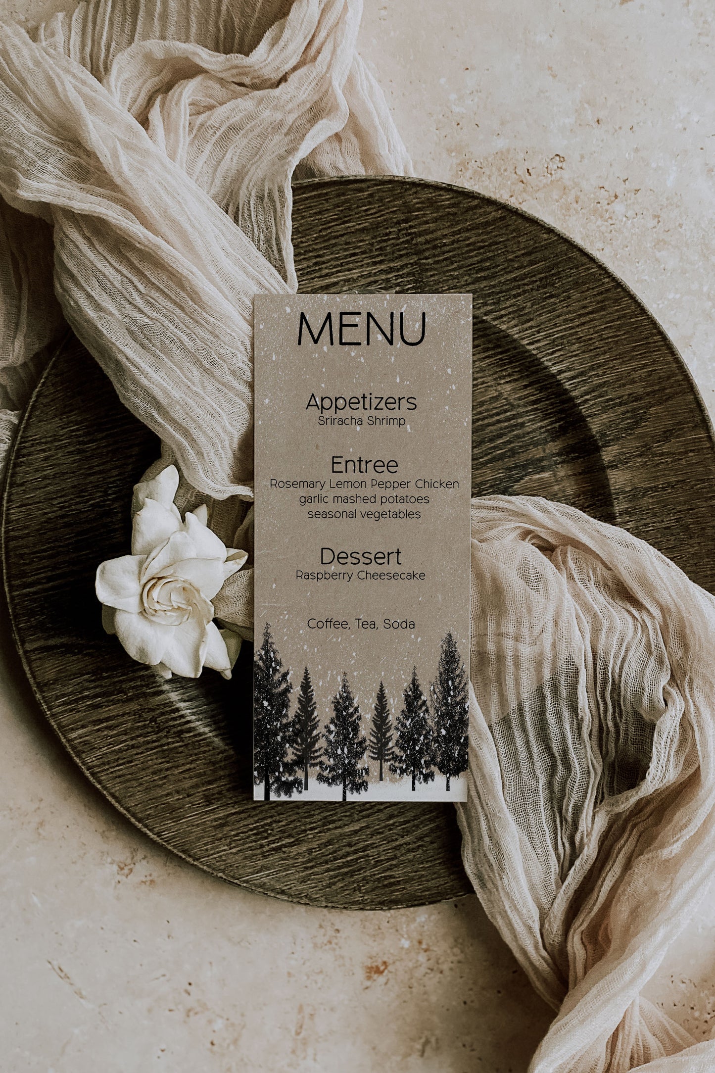 Woodland Forest Snow Kraft Menu