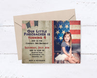 Our Little Firecracker is Turning 1 Birthday Invitation - Fourth of July