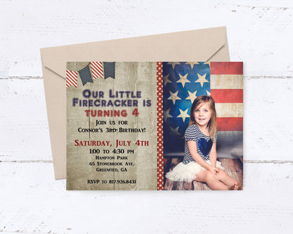 Our Little Firecracker is Turning 1 Birthday Invitation - Fourth of July