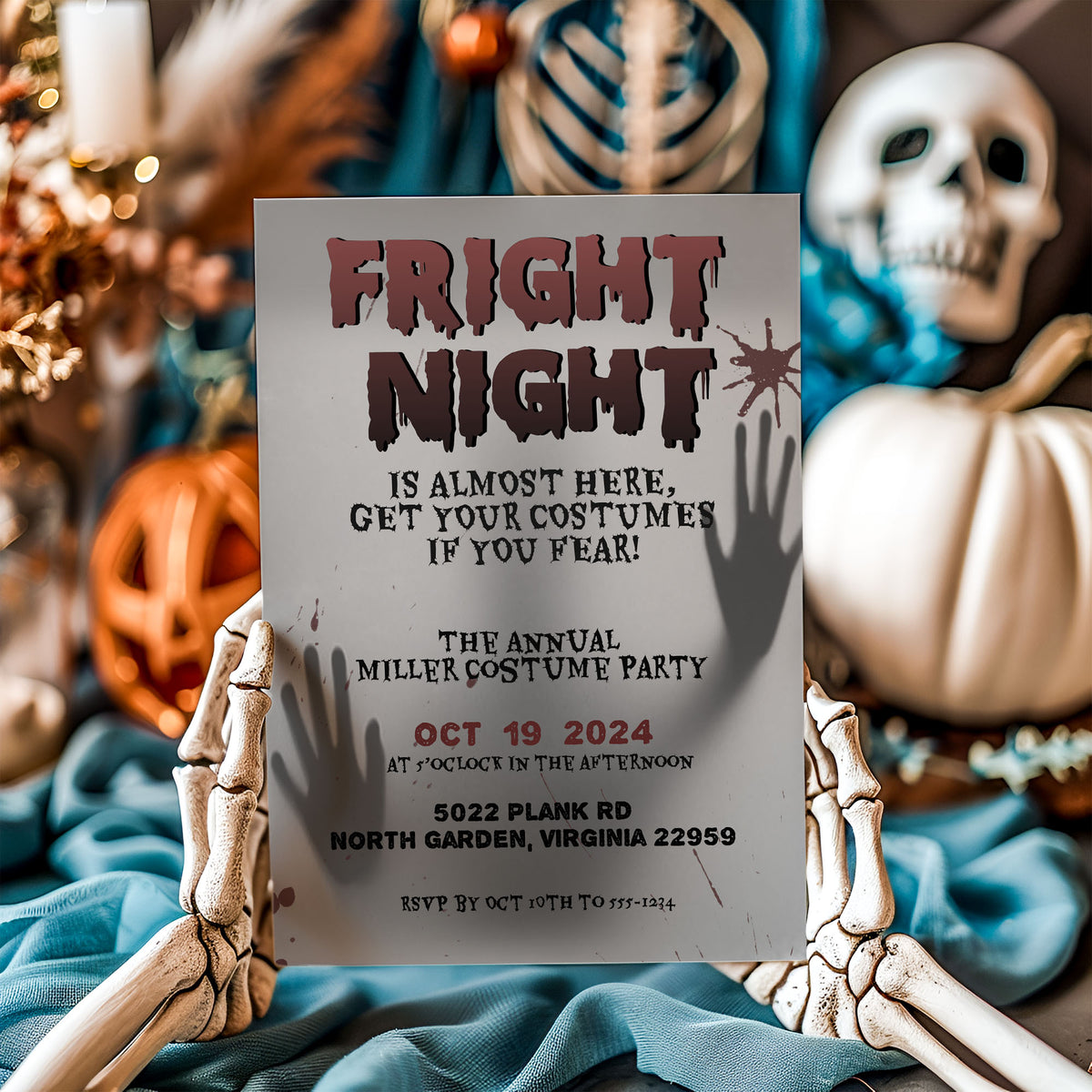 Fright Night bloody Halloween costume party invitation template