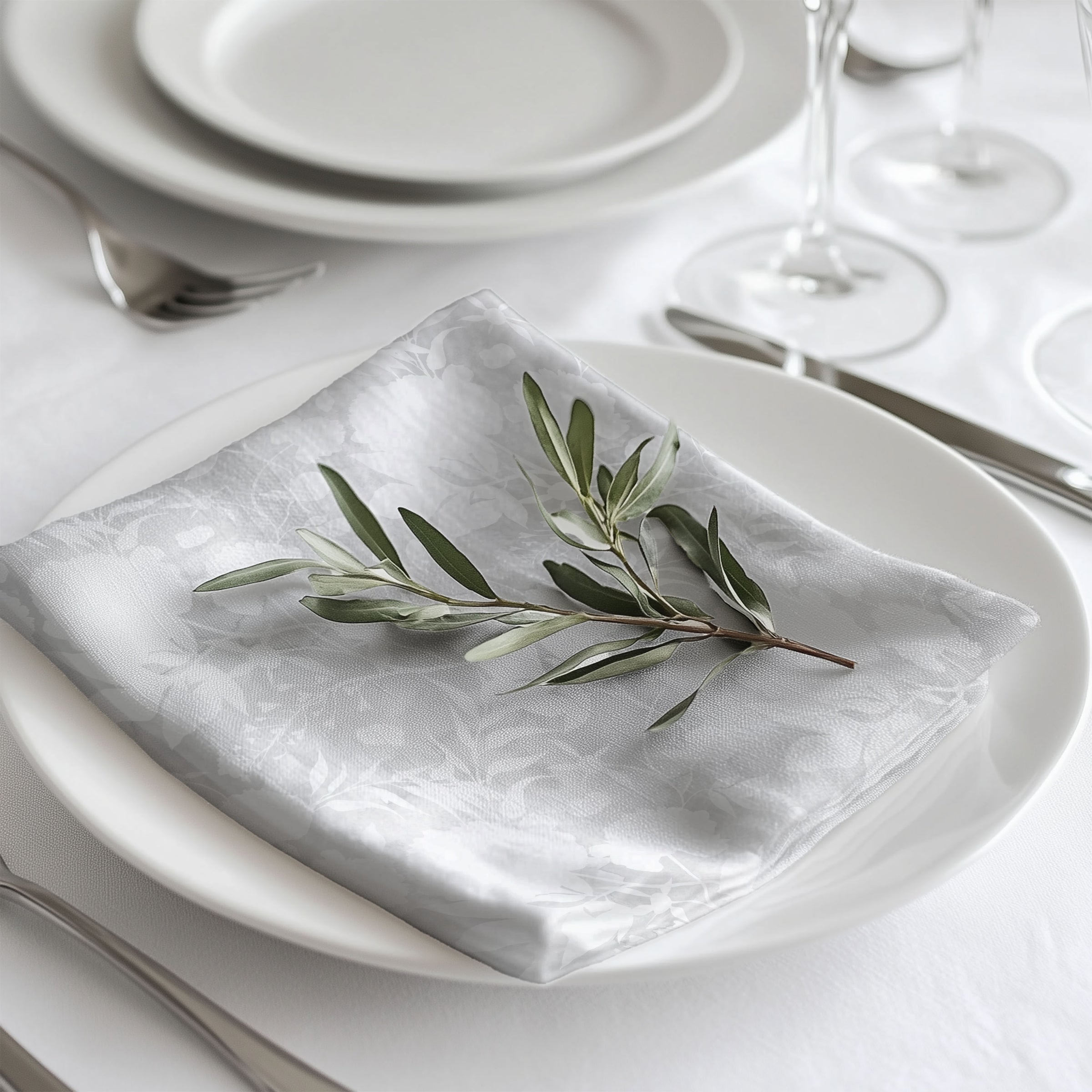 Elegant White Floral Jacquard Napkins (Set of 4) — Reusable Linen Dinner Napkins for Weddings & Holidays