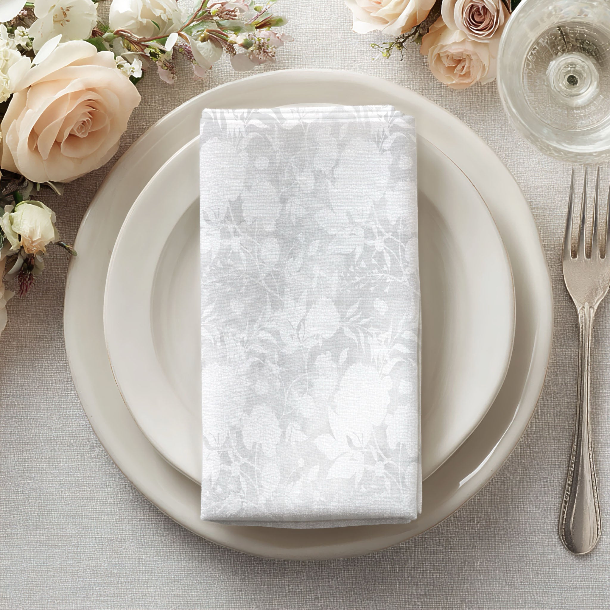 Elegant White Floral Jacquard Napkins (Set of 4) — Reusable Linen Dinner Napkins for Weddings & Holidays