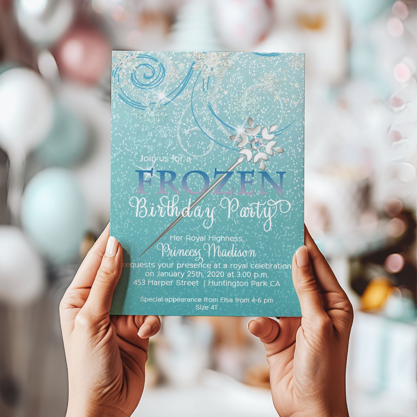 Frozen Princess Blue Ice Queen with Wand Birthday Invitation