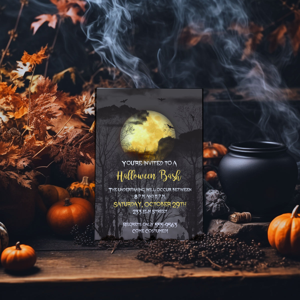 Full Moon Halloween Party Invitation Template | Spooky Costume Party Invite