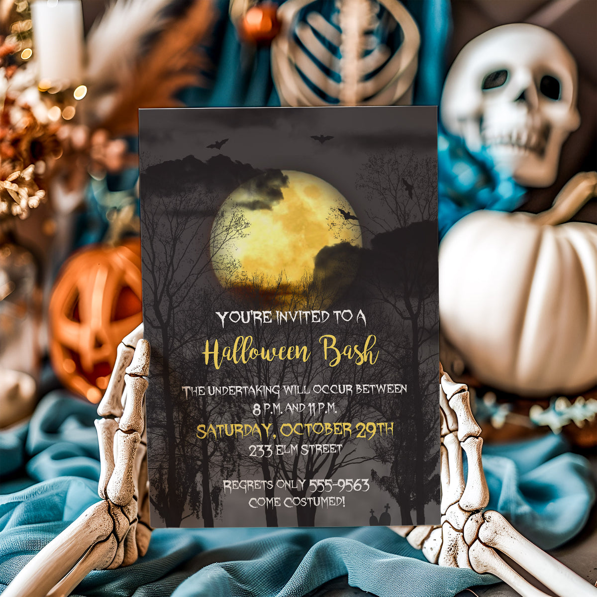 Full Moon Halloween Party Invitation Template for spooky costume party