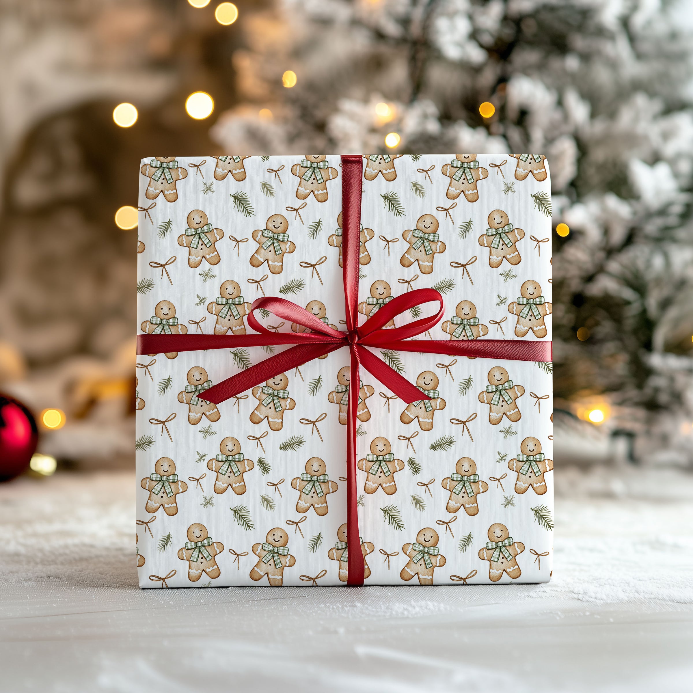 Ginger Breadmen Greenery Wrapping Paper Roll