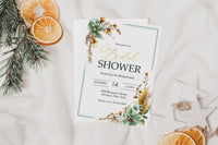 Green and Gold Holiday Bridal Shower Invitation Template Editable Invitation Corjl Digital Download