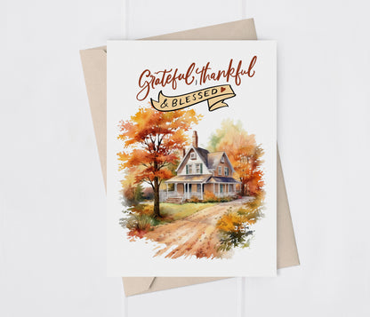 Grateful Thankful and Blessed Greeting Card
