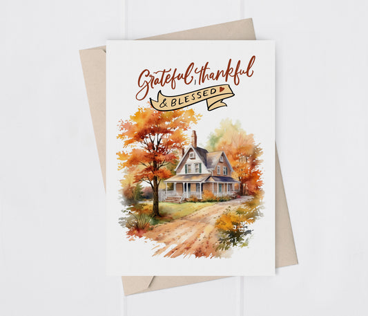 Grateful Thankful and Blessed Greeting Card